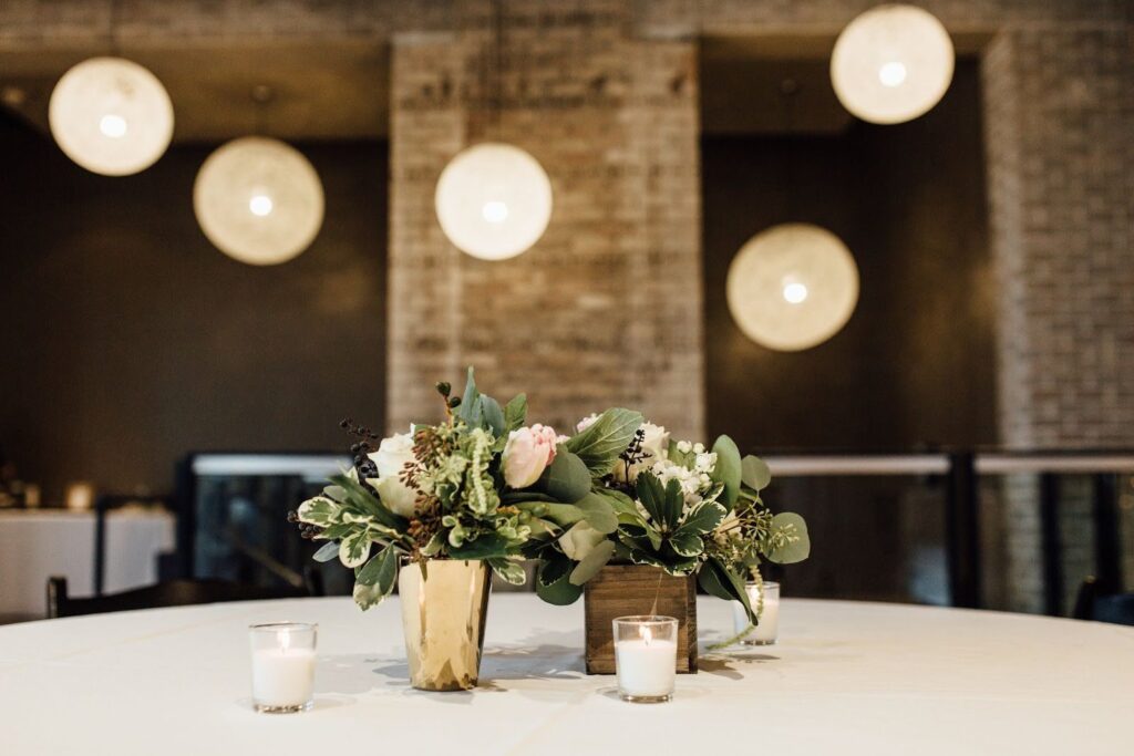 Table With Flowers setup at FIVE Event Center